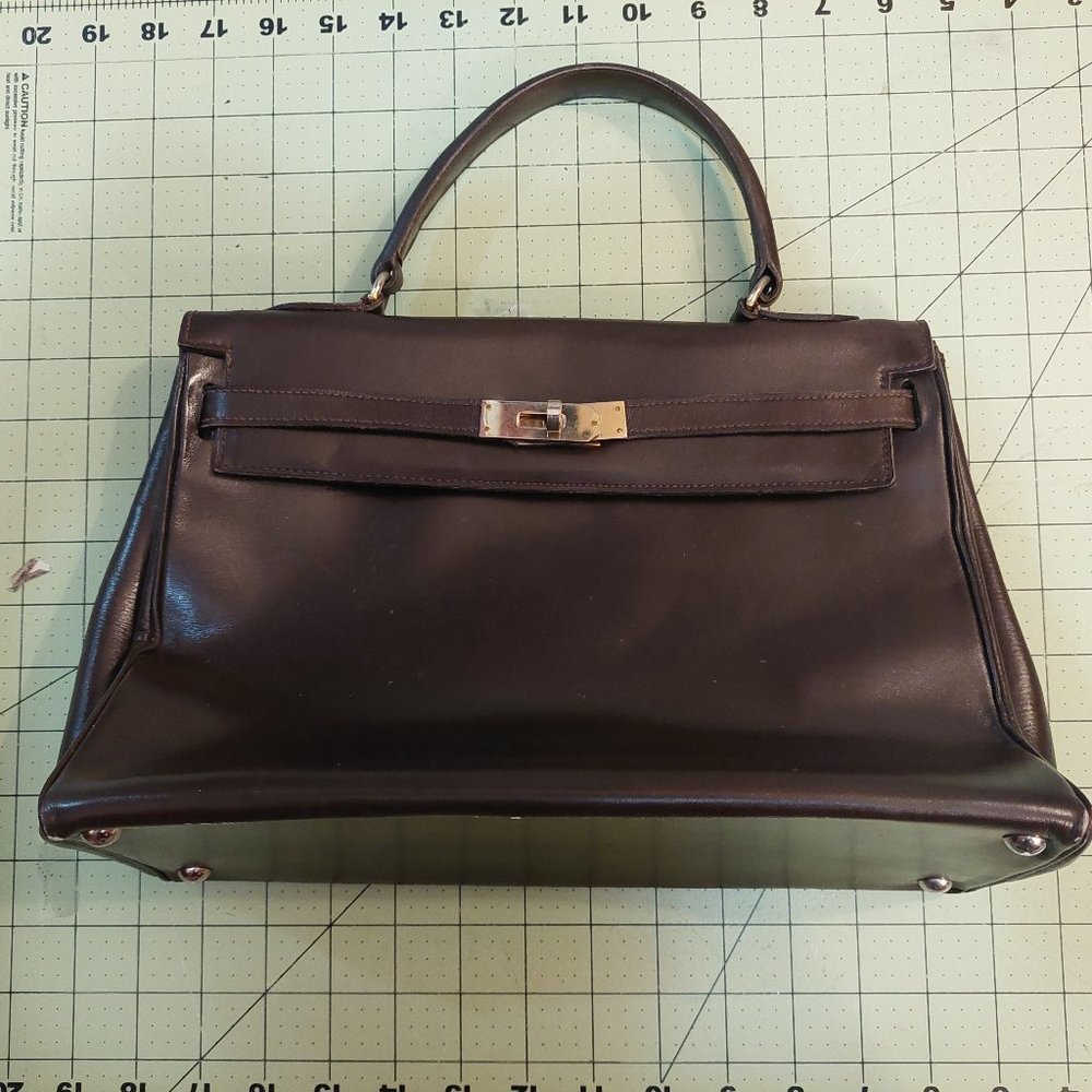 𝅺VINTAGE Brown Leather Handbag 30 CM